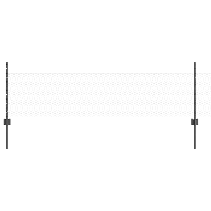 Set Posturi de Gard vidaXL, 5 buc, U-Channel, Gri, 60 cm, Otel, 3.78 kg