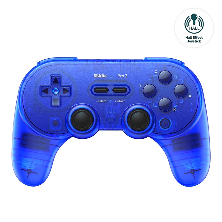 Gamepad Bluetooth 8Bitdo Pro 2, transparent albastru, 1000mAh, 153.6x100.6x64.5mm