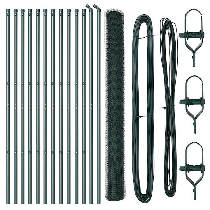 Set de garduri Set de 2 Verde Otel vidaXL, strat de PVC 25 x 1,5 m, 25.86 kg