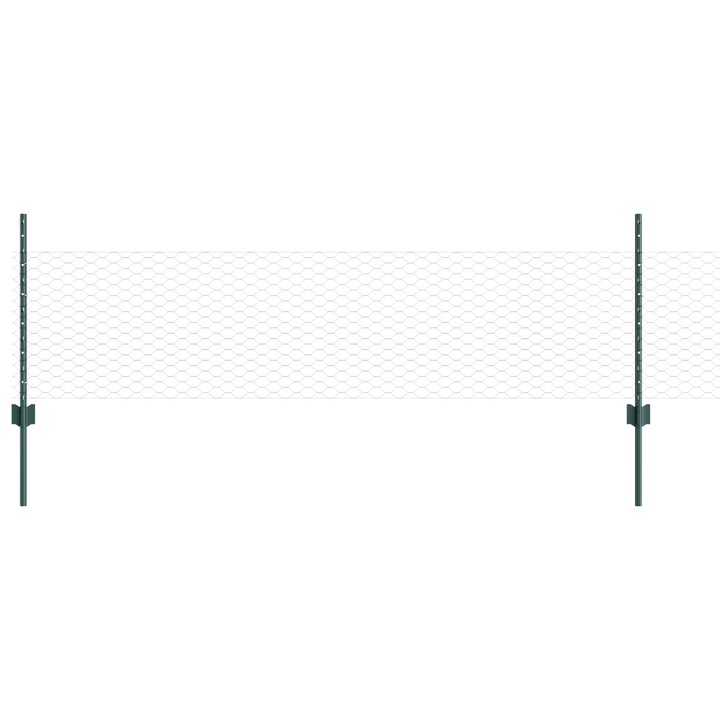 Set stalpi de gard vidaXL, 11 buc, U-Channel, Verde, 60 cm, Otel, 15.2 kg