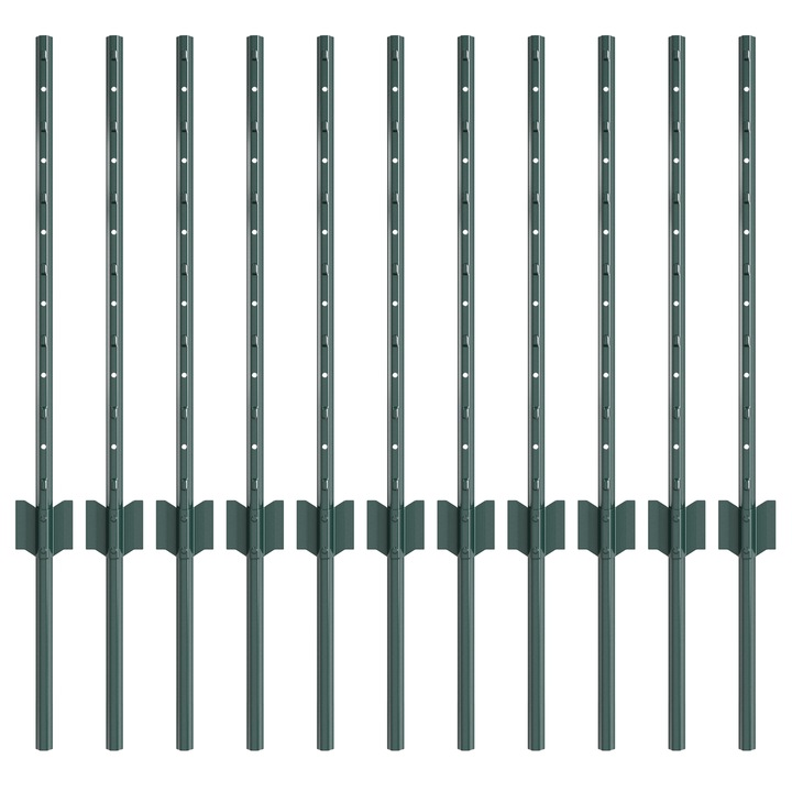 Set posturi de ingradire vidaXL, 11 bucati, U-Channel, verzi, 60 cm, din otel, 6.6 kg