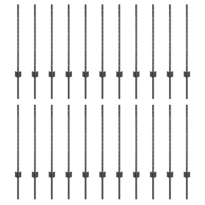 Set Stalpi de Gard vidaXL, argintii, 22 pcs, Gri, 50 x 0.8 m Metal, 7.56 kg