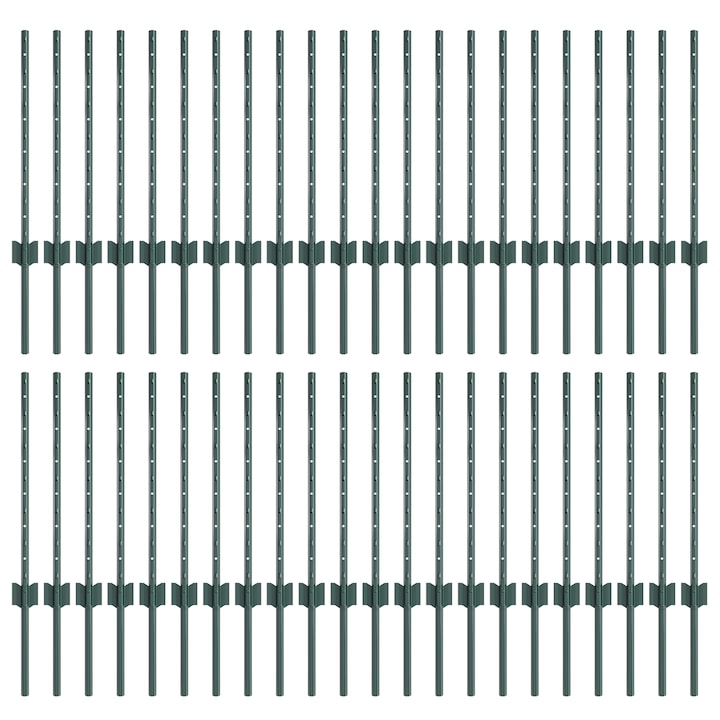 Set Stalpi de Gard vidaXL, argintii, 44 pcs, Verde, mare Metal, 6.6 kg