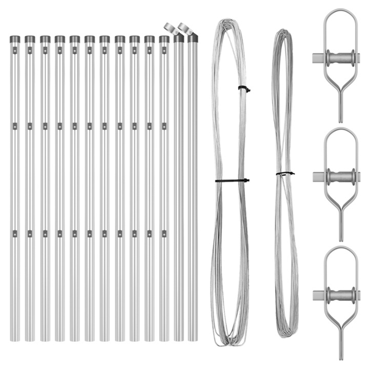 Set Stalpi de Gard vidaXL, 13 pcs, Argintiu, Ø32mm, 120 cm, Otel galvanizat, 12.35 kg
