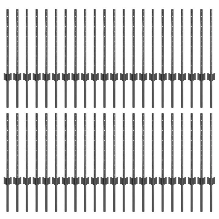 Set Stalpi de Gard vidaXL, argintii, 44 pcs, Gri, 100 x 0.6 m, 6.66 kg