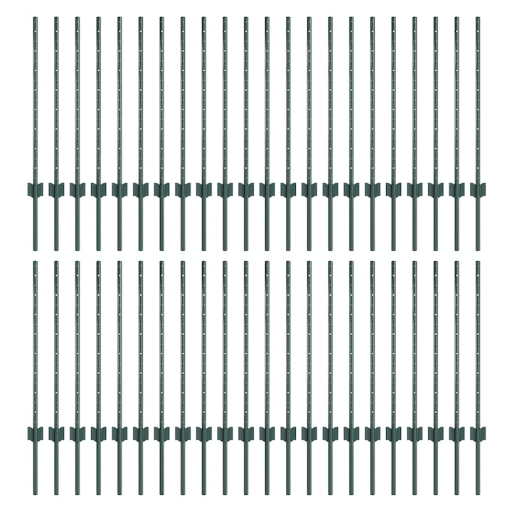 Set Stalpi de Gard vidaXL, argintii, 44 pcs, Verde, 100 x 0.8 cm, otel, 7.68 kg