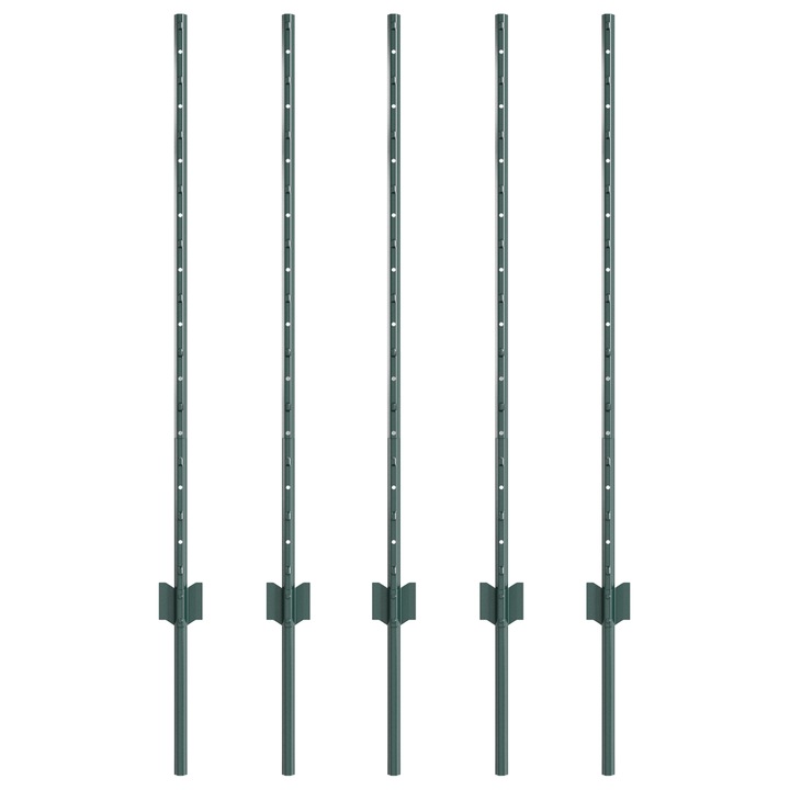 Set stalpi de Imprejmuire vidaXL, 5 buc, U-Channel, Verzi 100 cm, Otel, 4.36 kg