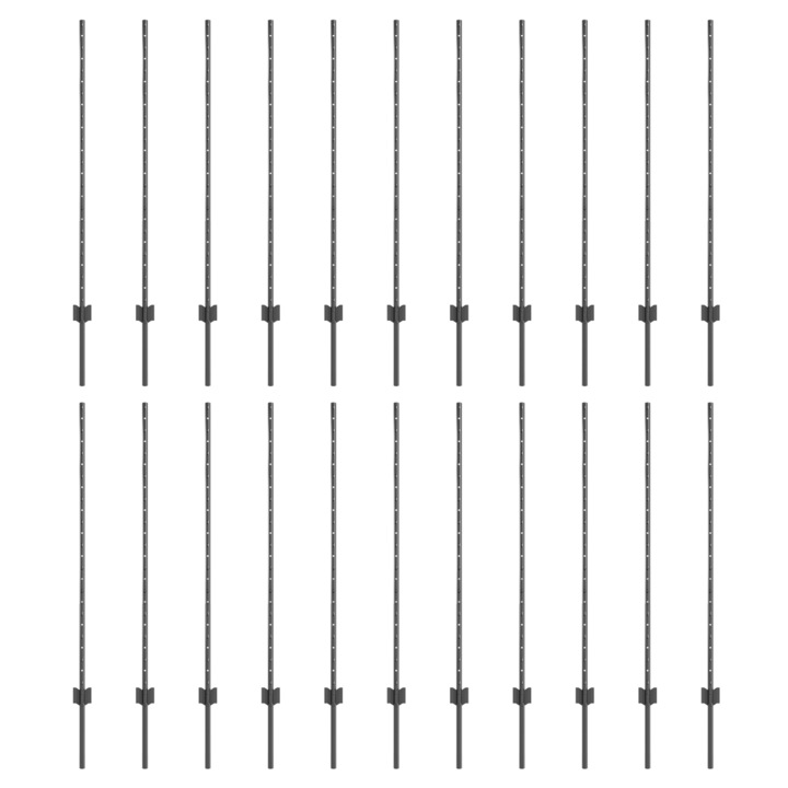 Set Stalpi de Gard vidaXL, argintii, 44 pcs, Gri, Inaltime de 150cm. Metal, 10.74 kg