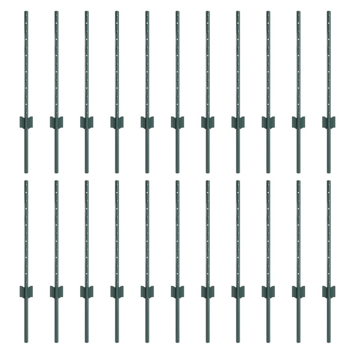 Set Stalpi de Gard vidaXL, argintii, 22 pcs, Verde, Inaltime de 150cm, otel, 6.6 kg