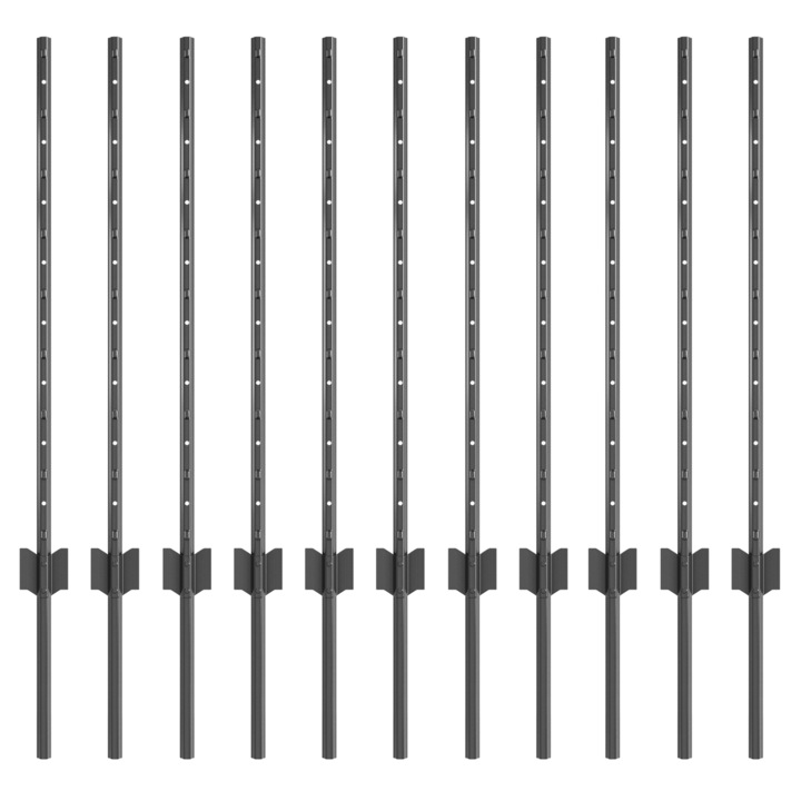 Set stalpi de gard vidaXL, 11 bucati, U-Channel, gri, 80 cm, din otel., 7.56 kg