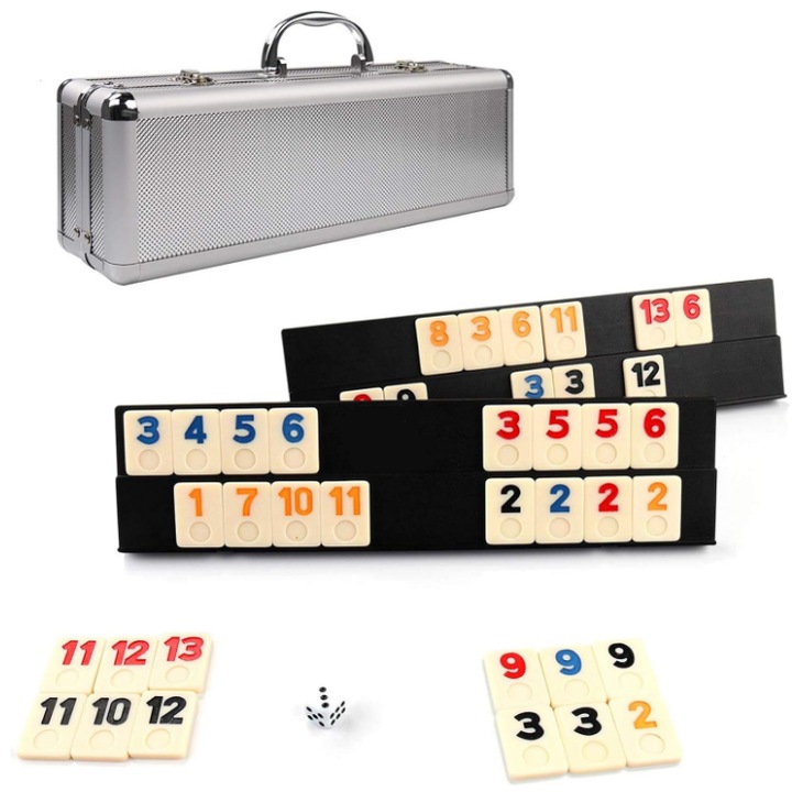 Römi készlet alumínium tokban, 2-4 játékos, 30-60 perc, 35x25cm, dobókockákkal és kiegészítőkkel