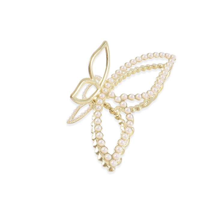 Női hajtű, pillangós mintával, műgyöngy díszítéssel, 5x11cm