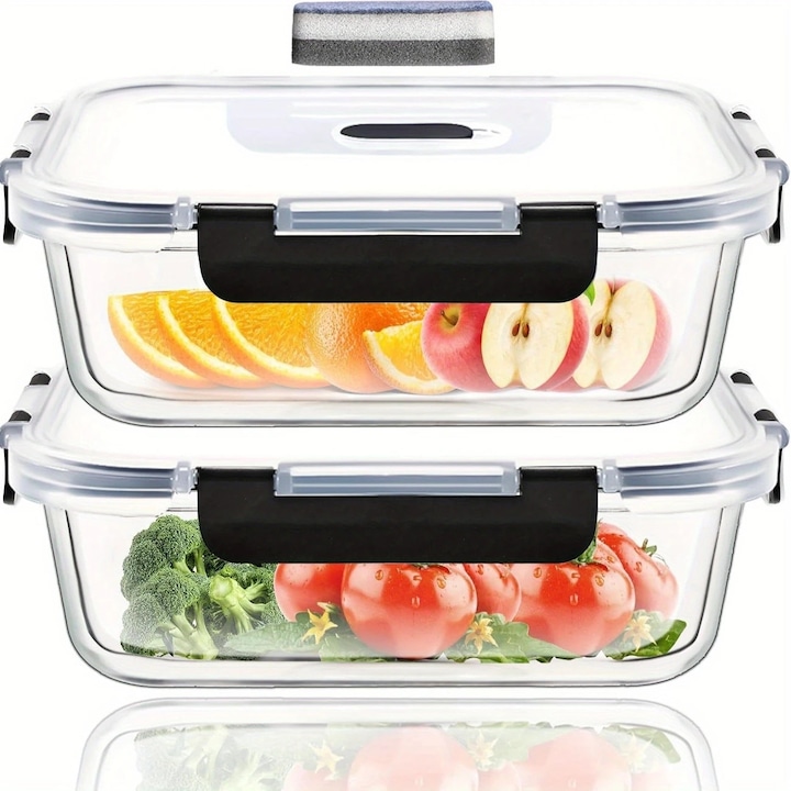 SIAZIH Кутия за съхранение с капак, [6 кутии + 6 капака] Стъклена кутия - 1040 ml, стъклена кутия за съхранение, кутия за съхранение за кухня с херметичен капак, стъклена кутия за съхранение с капак и парен клапан, без BPA