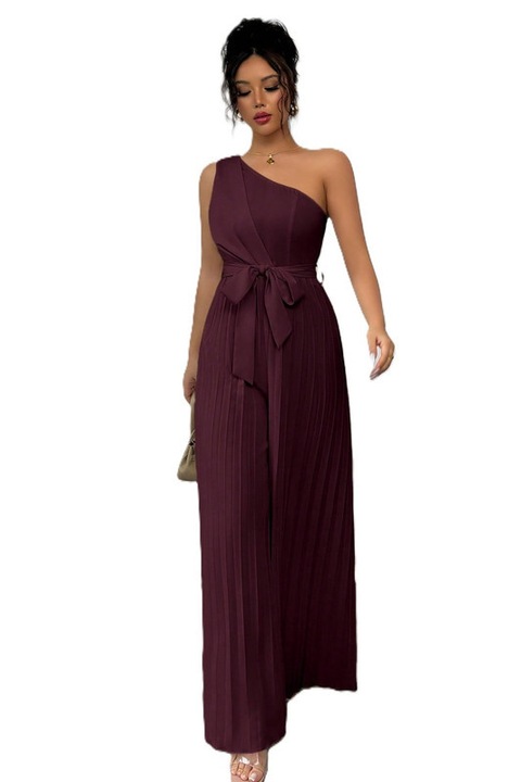 Set Dama, Elegant, Pantaloni Plisati Si Bluza Cu Funda, Visiniu