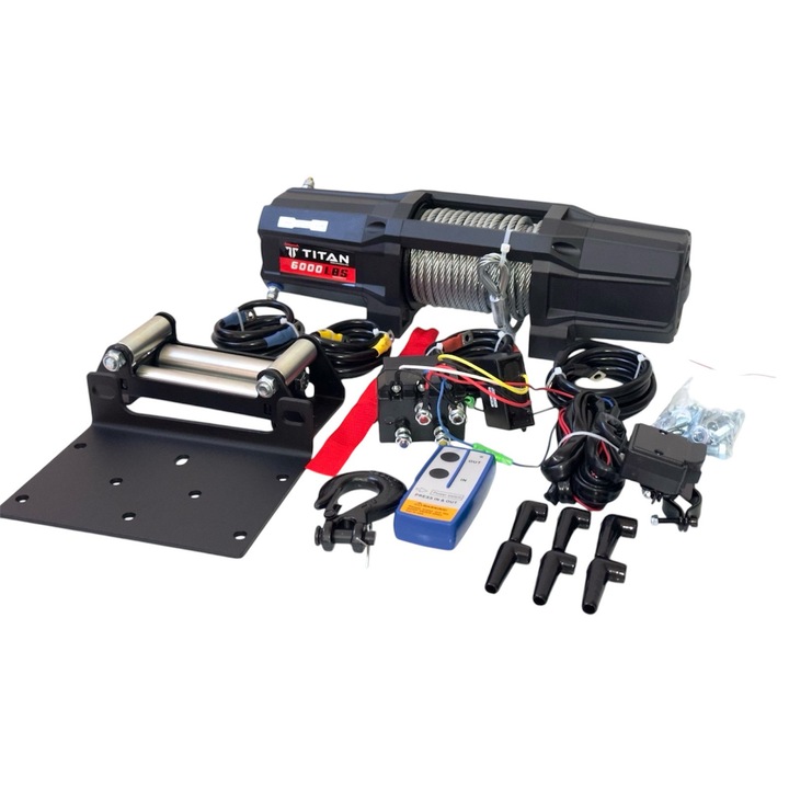 Електрическа лебедка 12V, 6000 lb (2721 кг), 2.2 kW, стоманено въже 15 м, безжично управление