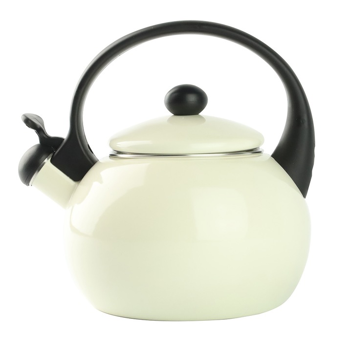 Ceainic emailat JANOSIK 2, 2L crem– pentru gaz, inductie, traditional, otel emailat