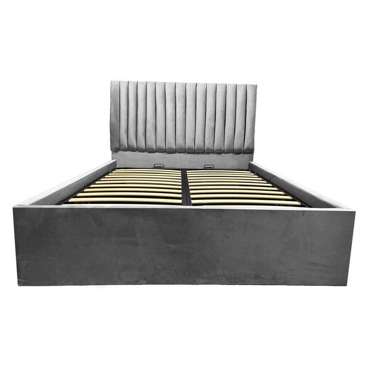 Pat Cronos tapitat 110/200 cu somiera rabatabila si spatiu depozitare gri pal