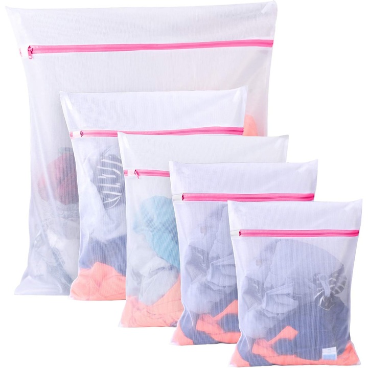 Saci de spalat rufe, Enforose, 5 bucati, poliester respirabil, protectie pentru haine delicate