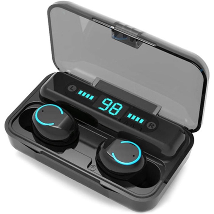 Casti intraauriculare wireless Bluetooth 5.0 noi, rezistente la apa IPX7 cu 100 ore de redare, control tactil, audio stereo 3D, afisaj LED pentru baterie inclus