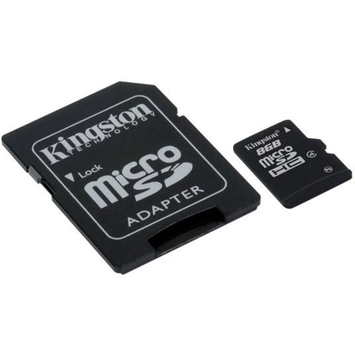 Карта памер Kingston MicroSD 8GB, Class 4 + Адаптер SD