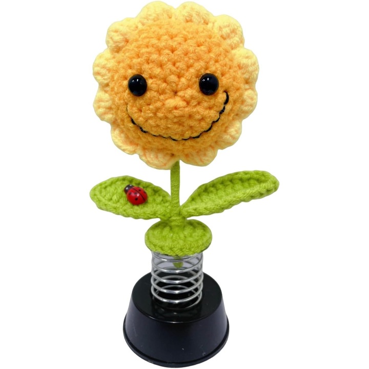 Decoratiuni de bord cu floarea-soarelui, gadgeturi crosetate cu floarea-soarelui cu zambet pentru decor auto pentru femei si fete, birou interior auto