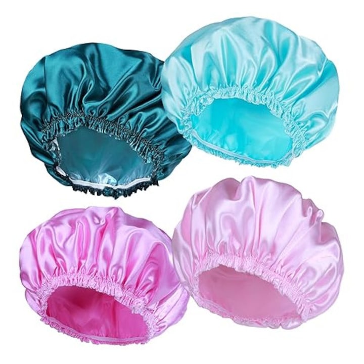 Set de 4 bonete de dus impermeabile pentru femei, reutilizabile, cu strat dublu, multicolor, dimensiune libera