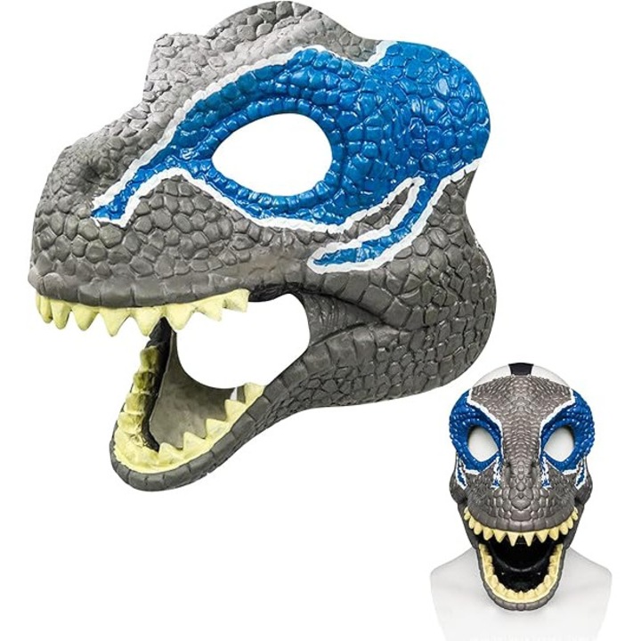 Masca dinozaur latex, textura realista, deschidere maxilar, marime ajustabila, multicolor