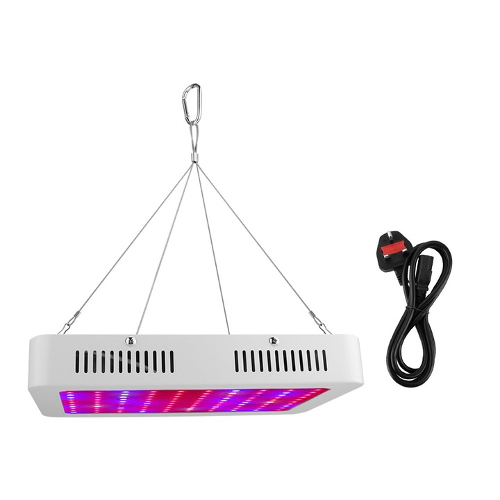 Lampa LED pentru cresterea plantelor ZYBLSSBB LSM2xh116-BCS0033149, 1000W, spectru dublu Veg/Bloom, 100 x LED 10W (rosu 620–630nm 71pcs, albastru 450–460nm 20pcs, alb 3000K 5pcs, UV/IR), AC85-265V, alb