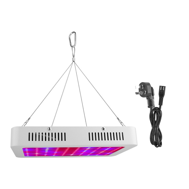 Lampa de crestere pentru plante LED ZYBLSSBB LSM2xh114-BCS0033147, 1000W full spectrum dublu VEG/BLOOM, 100 x 10W LED (71 rosu/20 albastru/5 alb/2 UV/2 IR), AC85-265V, mufa AU, alb