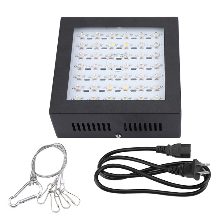 Lampa LED pentru cresterea plantelor ZYBLSSBB LSM2xh1300-BCS0036133, 80W, 42 LED (27R+9B+2W+2WW+1IR+1UV), 85-265V, beam 120°, acoperire ~20 m², negru, cu cablu US
