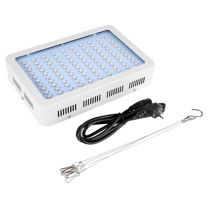Lampa de crestere LED ZYBLSSBB LSM2xh1405-BCS0036348 full spectrum 100 LED (58 rosii + 10 albastre + 14 albe + 18 sodiu), putere reala 110W, AC85-265V, alb, 31.1 x 21.5 x 6 cm