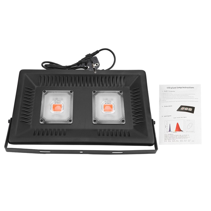 Lampa de crestere LED ZYBLSSBB LSM2xh148-BCS0033233, 100W, spectru complet, 220V priza EU, IP67, negru, 37 x 24 cm