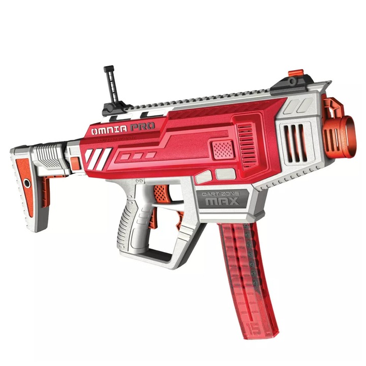 Lansator de jucarie Dart Zone Max Omnia, 3 moduri de tragere, 30 sageti Ruby, 7,4V 1800mAh, 14+