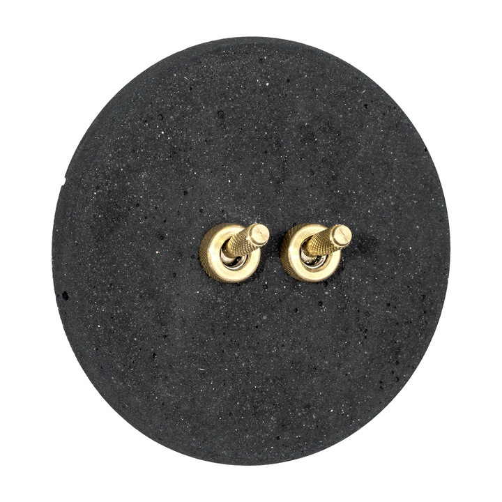 Készlet: két kapcsoló aranyozott sárgarézből, kézzel készített kerek díszkerettel, kompozitból - pigmentált kőporból és akrilgyantából, szénfekete színben