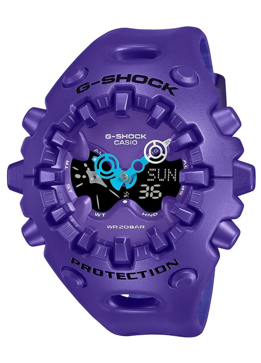Ceas sport Casio G-SHOCK GA-V01-2AER, violet, 58mm, rezistent la apa 20 ATM, mecanism quartz