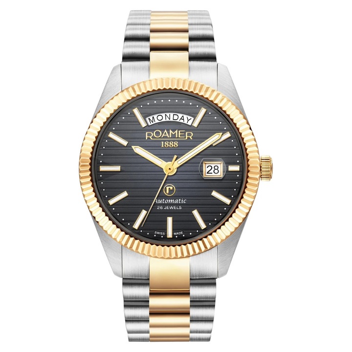 Ceas barbatesc Roamer, mecanism automat, 42mm, auriu/argintiu