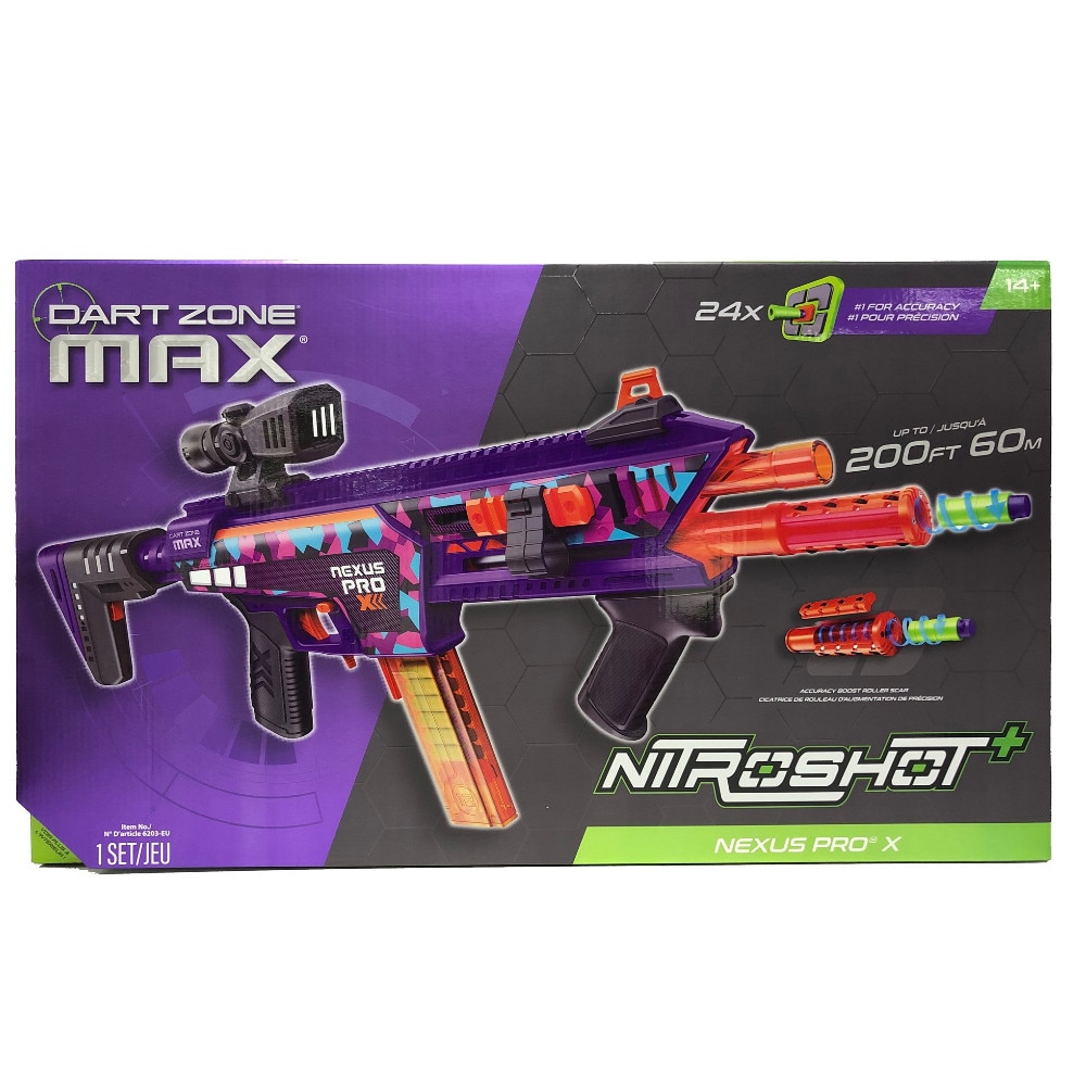 Pistol de jucarie Dart Zone Max Nexus Pro X, 2 magazine, 24 sageti