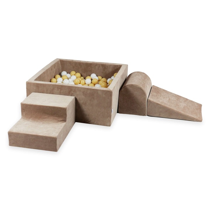 Habszivacs játszótér négyzet alakú medencével 90x90x40, 400 labda, Szín: sötét bézs, Mimii