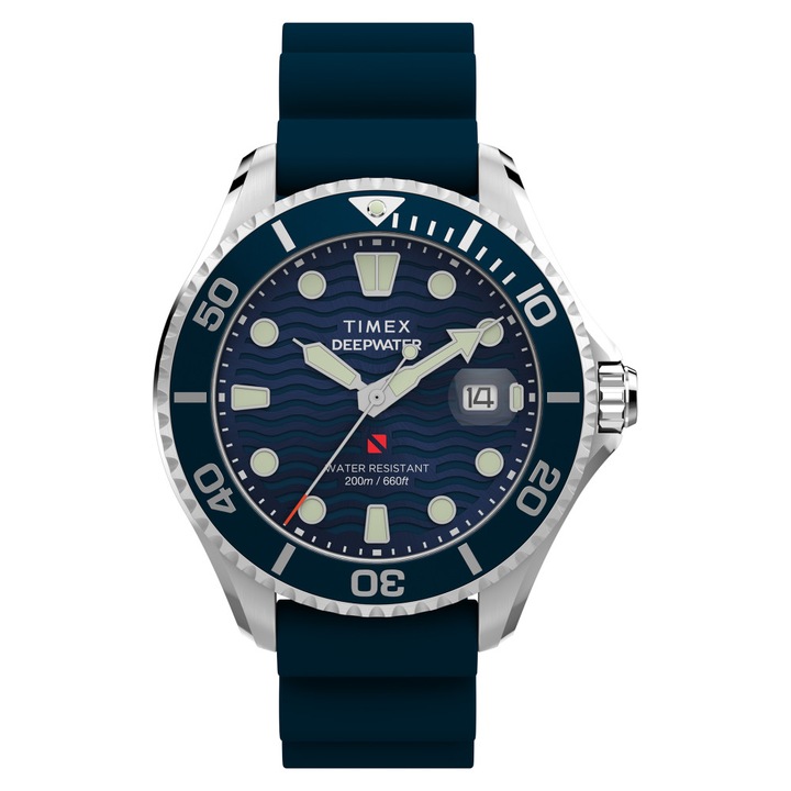 Ceas barbatesc Timex Deepwater Meridian 44mm albastru, curea din piele, rezistenta la apa 200m