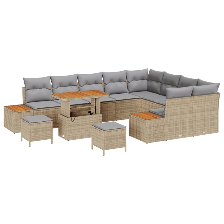 Set mobilier gradina vidaXL 12 piese bej gri poliratan acacia