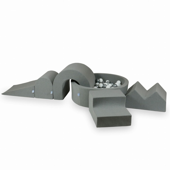 Habszivacs játszótér kerek medencével 90x30 cm, 5 elem, 200 labda, szürke