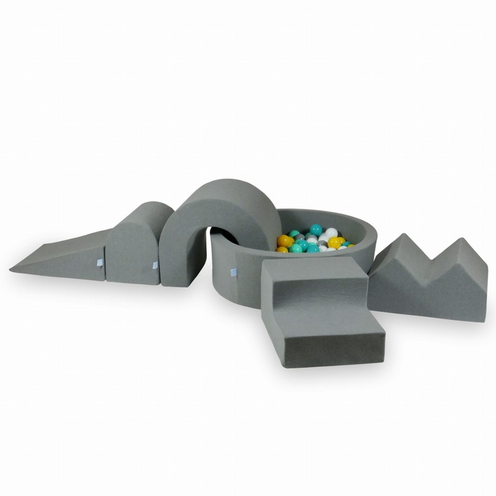 Habszivacs játszótér kerek medencével 90x30, 5 elem, 200 labda, szürke