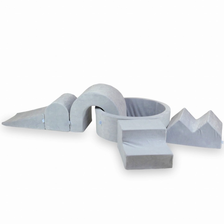 Habszivacs játszótér kerek medencével 90x30, mimii, világos szürke, 5 elemes készlet