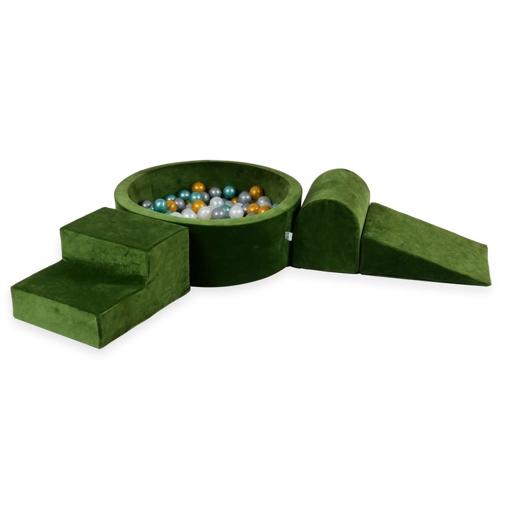 Habszivacs játszótér kerek medencével 90x30, 200 labdával, olívazöld