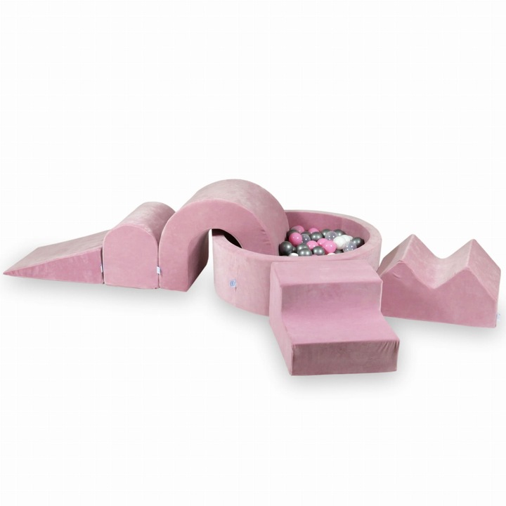 Habszivacs játszótér kerek medencével 90x30, 5 elem, 200 labda, rózsaszín