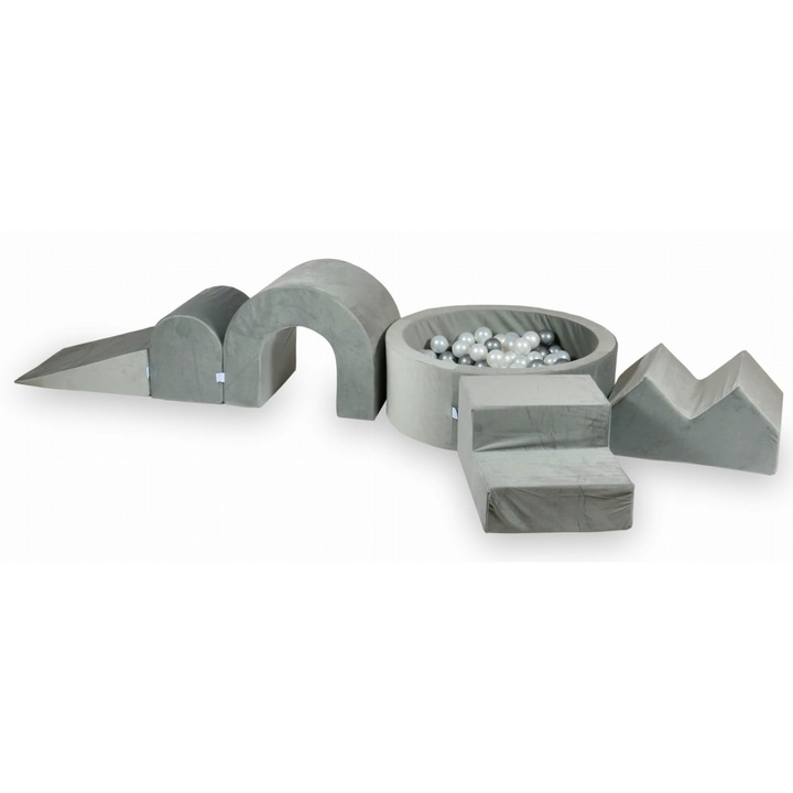 Habszivacs játszótér kerek medencével 90x30, 5 elem, 200 labda, szürke