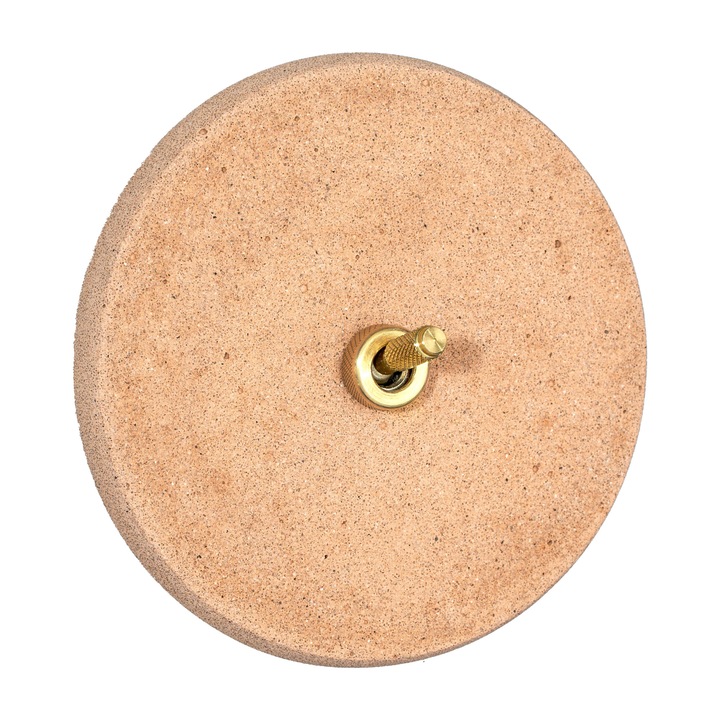 Készlet: aranybordás sárgaréz kapcsoló, kézzel készített kerek díszkerettel, kompozitból - pigmentált kőporból és akrilgyantából, óterrakotta színben