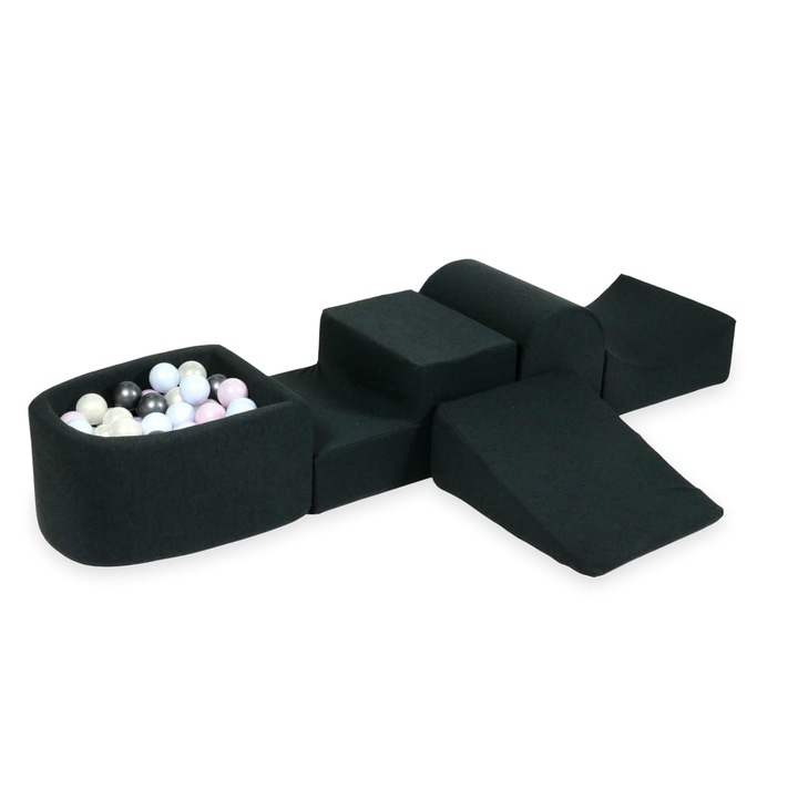 Habszivacs játszótéri szett, 100 labda, grafit, gyöngyház rózsaszín, gyöngyház kék, 45x60x30cm