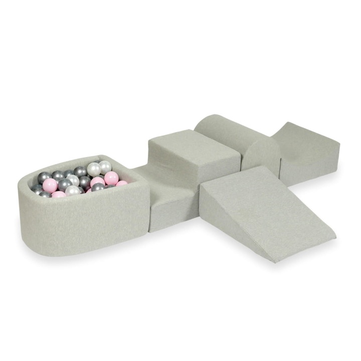 Habszivacs játszótér csúszdával és mikro medencével, 100 labda, világos szürke, 45x60x30cm
