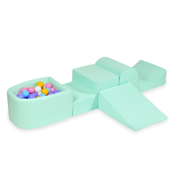 Habszivacs játszótér szett csúszdával és mikro medencével, 100 labda, többszínű, 45x60x30cm